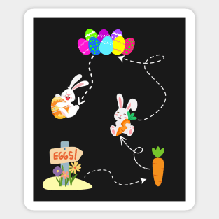 Bunny hides easter egg on Easter trail to colorful Easter eggs and Easter carrot Sticker